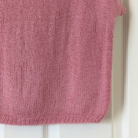 90's Vintage Palm Tree Jacquard Knit Boxy Boat Neck Short Sleeve Sweater Mauve M - Picture 7 of 9